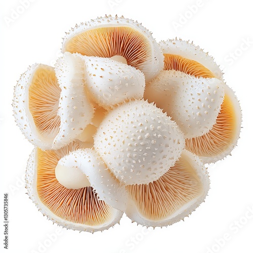 Fresh Organic Edible White Mushrooms in Nature: Closeup of a Healthy, Vegan Culinary Ingredient Isolated on white background