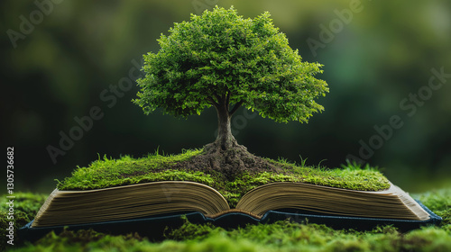 Wallpaper Mural Tree growing on open book symbolizing knowledge and wisdom growth Torontodigital.ca
