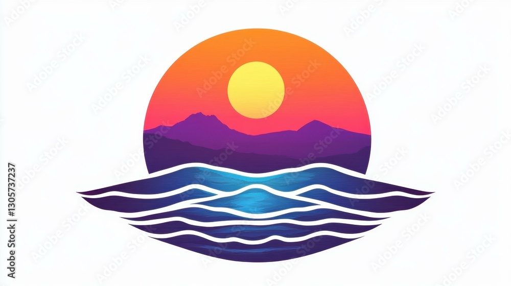 A serene beach sunset logo featuring gentle waves on a clean white background, perfect for a calm and relaxing ambiance. A serene beach sunset logo featuring gentle waves on a clean white background, perfect for a calm and relaxing ambiance.