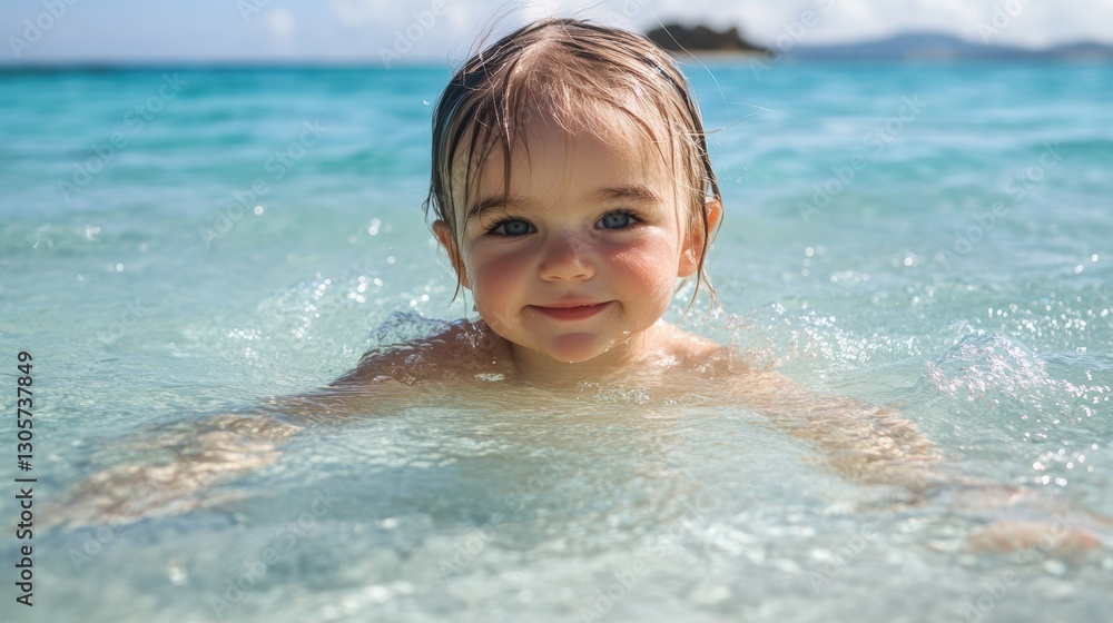 A young child swims joyfully in the water, enjoying a sunny day at the pool or beach. A young child swims joyfully in the water, enjoying a sunny day at the pool or beach.