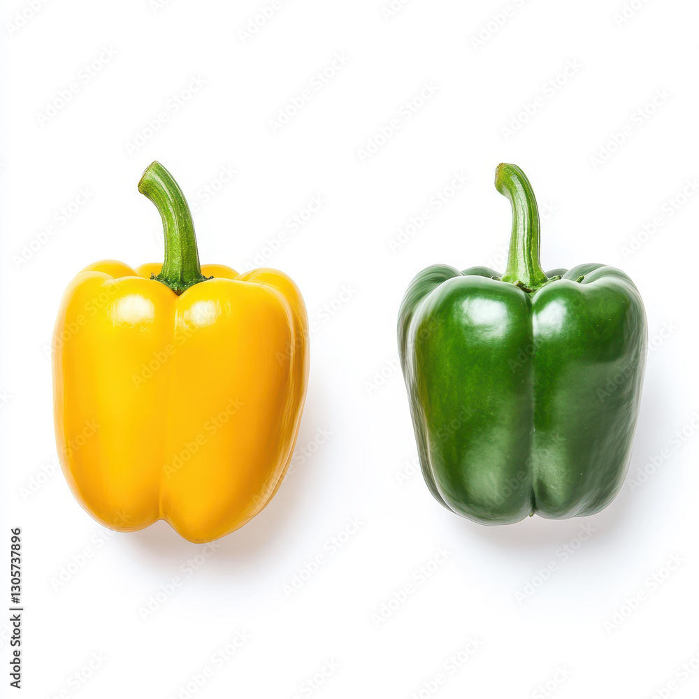 A vibrant bell pepper stands out against a crisp white backdrop, highlighting its glossy skin and fresh appeal. A vibrant bell pepper stands out against a crisp white backdrop, highlighting its glossy skin and fresh appeal.