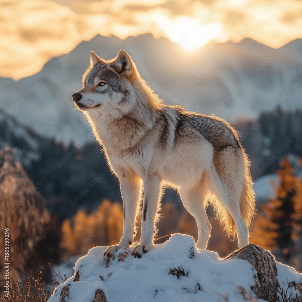 Obraz premium Majestic Wolf in Sunset