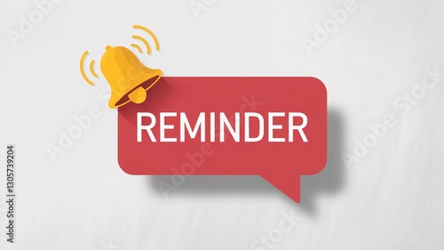 Reminder notification with bell icon on white background. Red speech bubble