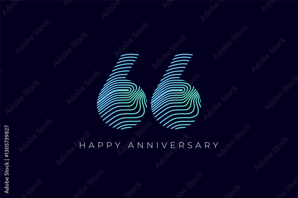 Fototapeta premium Numeric Design with Line Curve 66th, 66th Happy Anniversary with Gradient Colorful Line wave. Tech, futuristic and science concept
