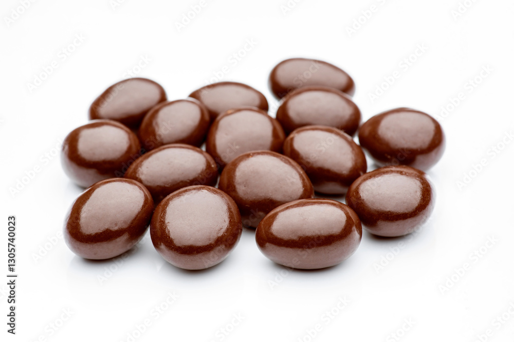 Chocolate raisins covered with milk chocolate lying on white background Chocolate raisins covered with milk chocolate lying on white background