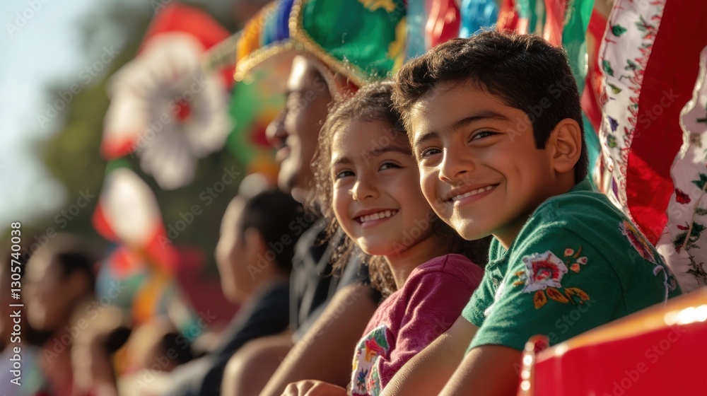 Naklejka premium Mexican Independence Day celebration with a family enjoying festive parades