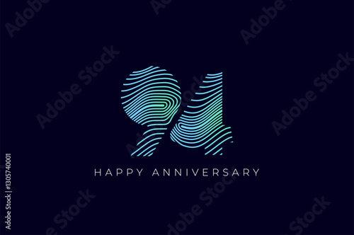 Numeric Design with Line Curve 94th, 94th Happy Anniversary with Gradient Colorful Line wave. Tech, futuristic and science concept
