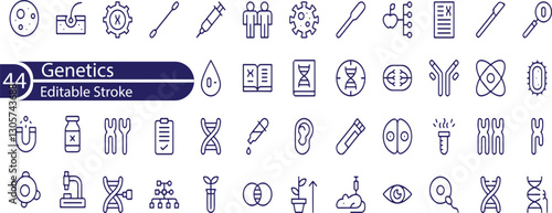 Genetic Line Editable Icons set. Vector illustration in modern thin line style of genetics related icons .  dna, chromosomes, genetic modification, experiments, and more.