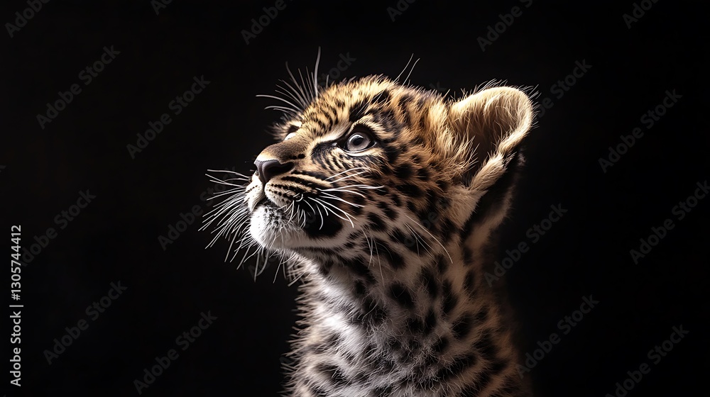 Obraz premium Cute Leopard Cub Looking Up / 見上げるかわいいヒョウの子供