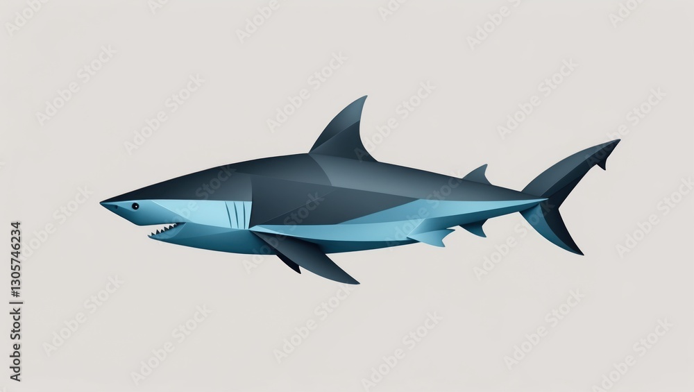 Fototapeta premium Geometric Shark Design: Abstract 3D Rendering of a Marine Predator with Sharp Edges and Angular