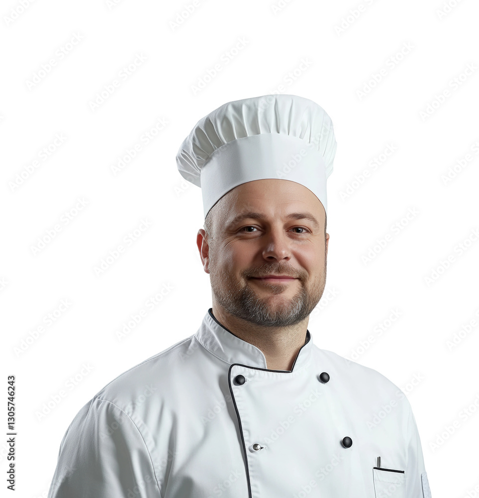 Culinary skills showcase chef portrait in professional attire kitchen environment focused on cooking expertise isolated on transparent background Culinary skills showcase chef portrait in professional attire kitchen environment focused on cooking expertise isolated on transparent background