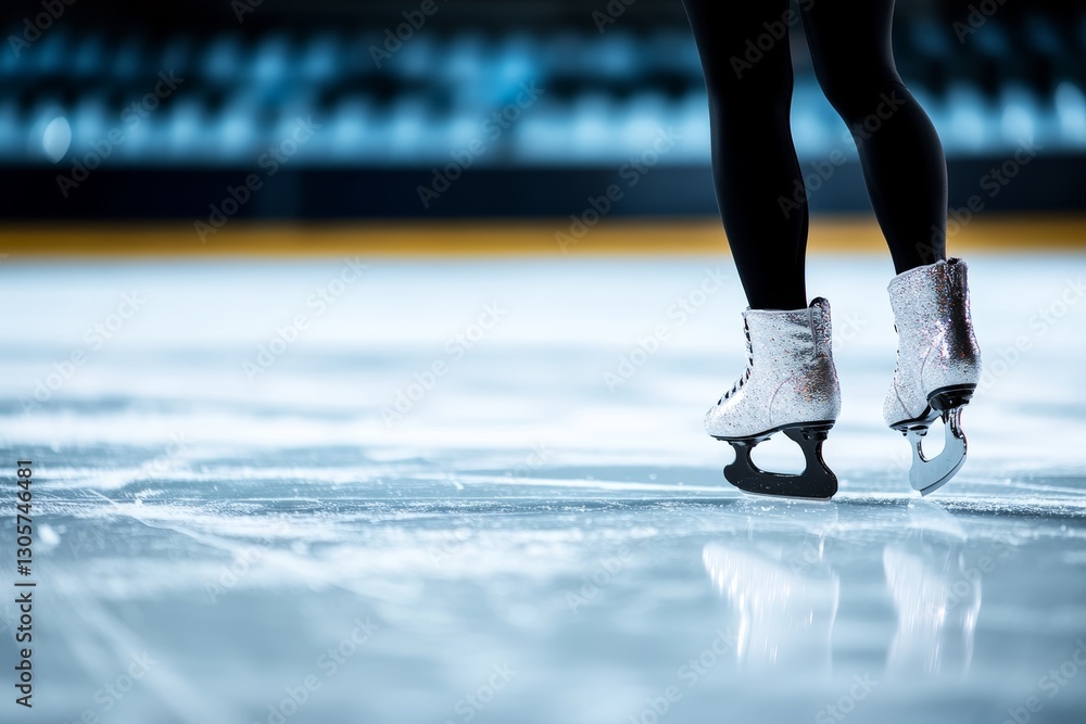 Woman is skating on ice with her skates on Woman is skating on ice with her skates on