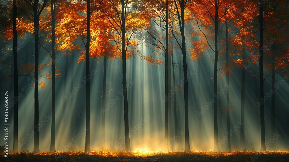 Sunlight Through Autumn Trees Creates a Forest of Radiant Light Beams Sunlight Through Autumn Trees Creates a Forest of Radiant Light Beams