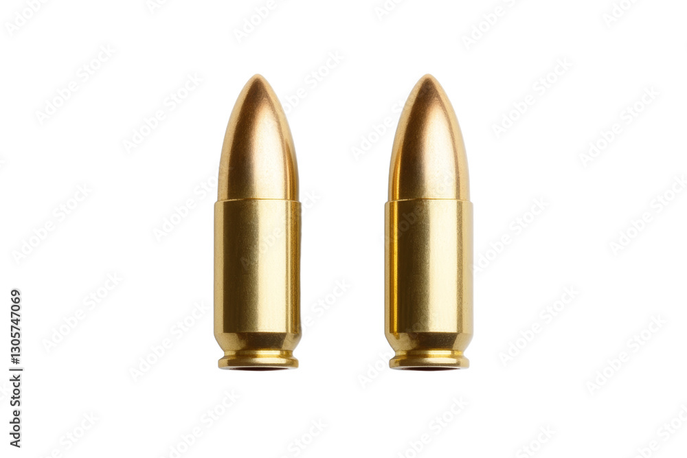 Two gold bullets are shown side by side, isolated