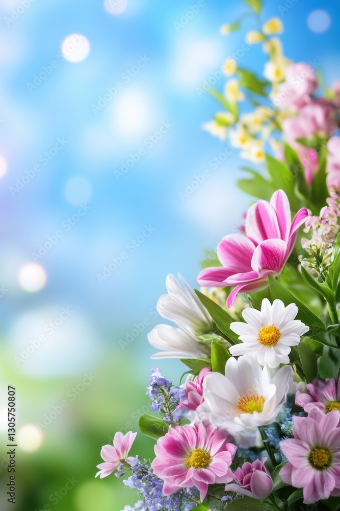 Beautiful background template made of Spring flowers. Beautiful background template made of Spring flowers.