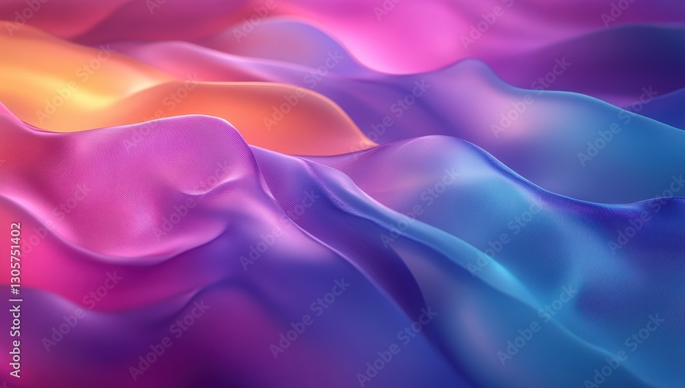 Obraz premium Abstract colorful flowing fabric waves in vibrant shades of purple, blue, orange, and pink creating a visually stunning background or texture