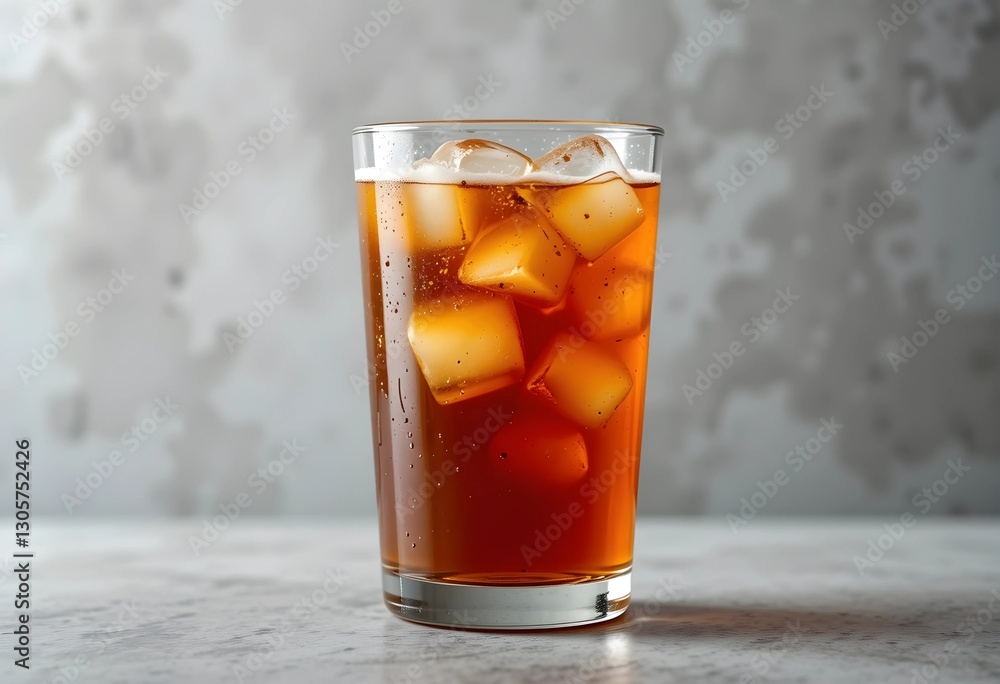 A plain glass of iced tea with ice cubes against a neutral background. No fruit or garnish, focusing on the simplicity and refreshing look of the amber-colored drink. A plain glass of iced tea with ice cubes against a neutral background. No fruit or garnish, focusing on the simplicity and refreshing look of the amber-colored drink.