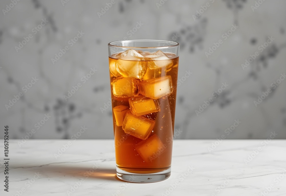A plain glass of iced tea with ice cubes against a neutral background. No fruit or garnish, focusing on the simplicity and refreshing look of the amber-colored drink. A plain glass of iced tea with ice cubes against a neutral background. No fruit or garnish, focusing on the simplicity and refreshing look of the amber-colored drink.