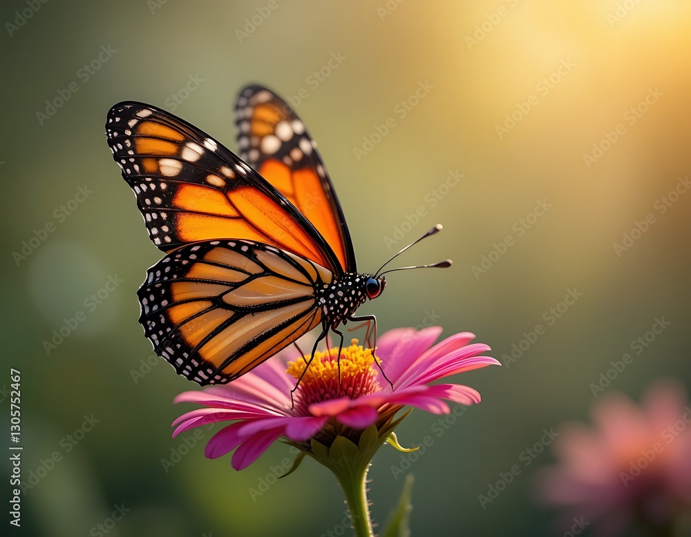 Fototapeta premium Monarch Butterfly on Pink Flower Sunset Nature Photography