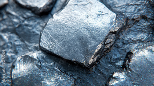 A close-up shot of raw metallic lithium ore with rugged, reflective surfaces symbolizing energy, technology, and innovation in modern industries, highlighting lithium's significance in the future of s photo