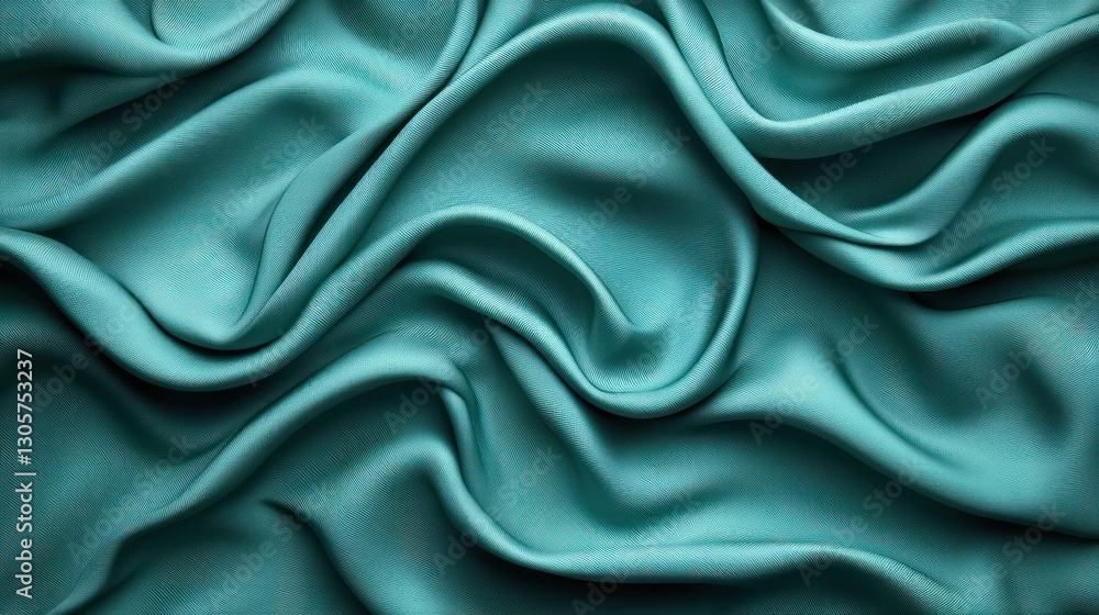 Obraz premium Teal silk fabric draped, texture, close-up. Use Stock photo