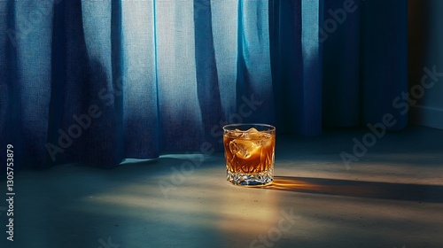 Glass of Whiskey on a Table in a Dark Room / 暗い部屋のテーブルに置かれたウィスキーグラス