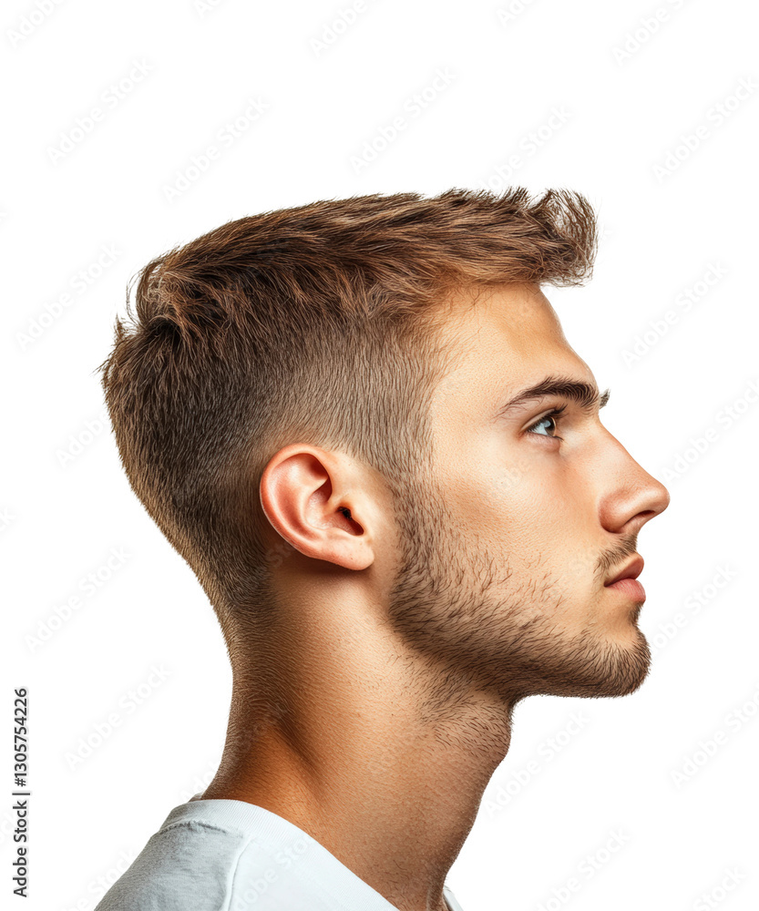 Obraz premium Profile view of a young man portrait bright side perspective personal branding isolated on transparent background