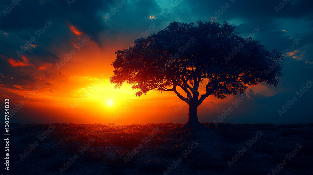 A lone tree silhouette stands against a vibrant sunset sky, surrounded by expansive fields, symbolizing solitude, resilience, and the beauty of nature's contrasts at dusk.
A lone tree silhouette stands against a vibrant sunset sky, surrounded by expansive fields, symbolizing solitude, resilience, and the beauty of nature's contrasts at dusk.