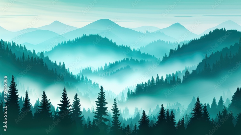 Fototapeta premium Discover peace among misty peaks, where retro charm meets natures beauty, in a landscape like no other.