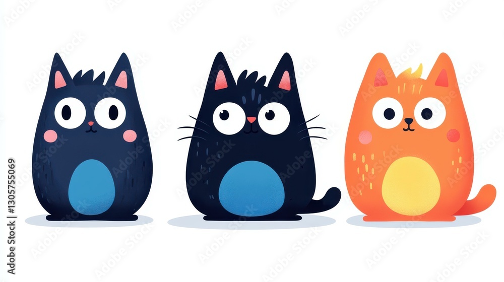A vibrant cartoonstyle collection of playful cats, bringing joy through colorful flat illustrations and fun designs. A vibrant cartoonstyle collection of playful cats, bringing joy through colorful flat illustrations and fun designs.