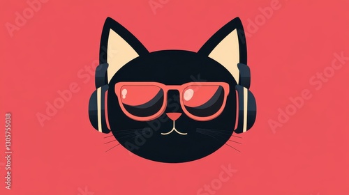 Discover the fun Cat Head Graphic, blending music and style with a sleek flat design ideal for vibrant animations.