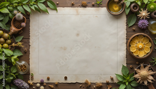 Vintage Botanical Background with Blank Aged Paper