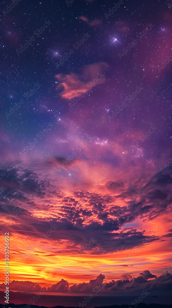 Twilight Serenity: A Tranquil Evening Sky with Vibrant Sunset Colors and Emerging Stars Twilight Serenity: A Tranquil Evening Sky with Vibrant Sunset Colors and Emerging Stars