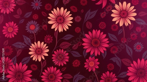 Wallpaper Mural Seamless Floral Pattern with Vibrant Red and Pink Flowers on Dark Background Torontodigital.ca