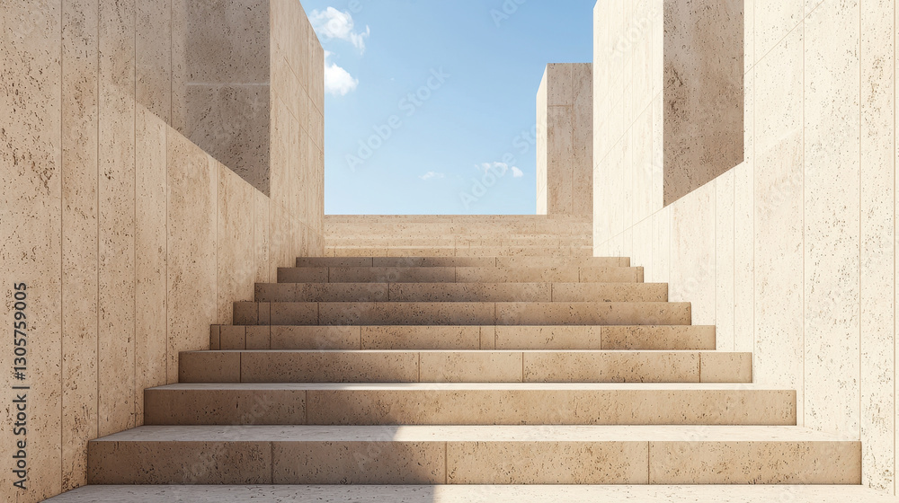 Fototapeta premium Modern stone staircase leading to bright sky, showcasing architectural design and clean lines