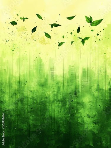 Eco city concept, flowing organic lines, green background