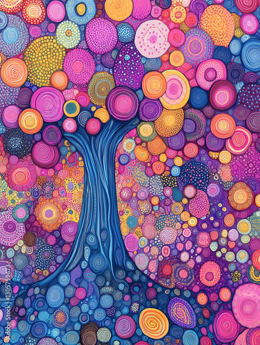 Abstract tree of life, swirling colors and patterns