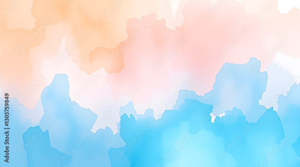 Obraz premium Abstract watercolor background with smooth pastel tones of blue, pink, and peach. A perfect artistic texture for digital designs, branding, social media, and creative projects.