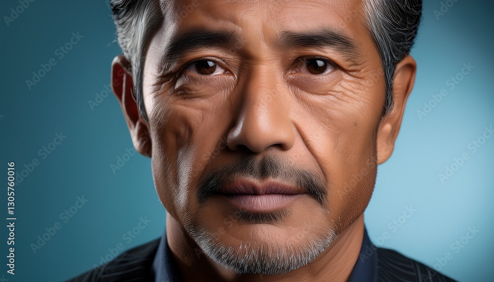 Fototapeta premium Rostro masculino de hombre adulto maduro de piel morena con expresión de preocupación