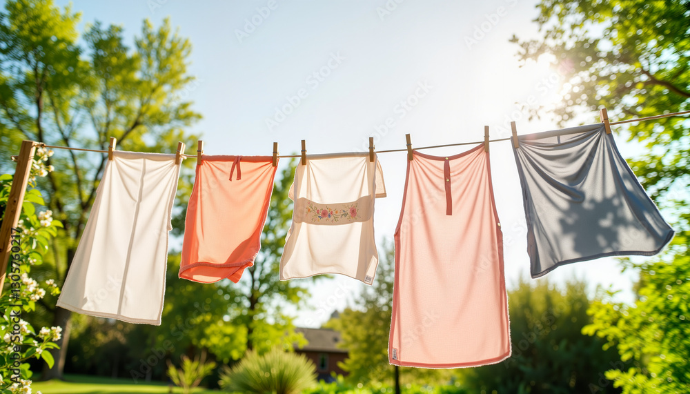 custom made wallpaper toronto digitalClothes fluttering on a line in a lush garden, spring freshness