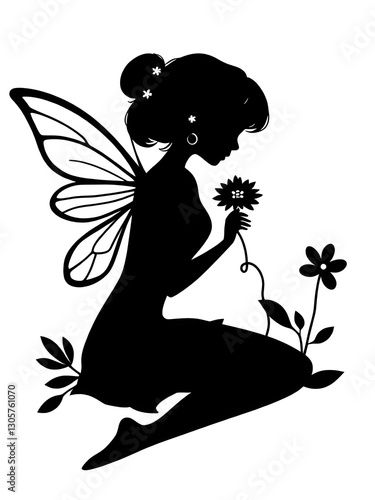 Fairy illustration icon, black silhouette vector