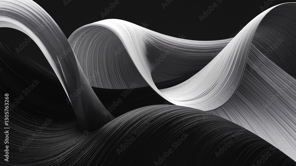 Abstract grayscale image of flowing, textured curves. Showcases a dynamic, elegant design, ideal for modern backgrounds or artistic concepts Abstract grayscale image of flowing, textured curves. Showcases a dynamic, elegant design, ideal for modern backgrounds or artistic concepts