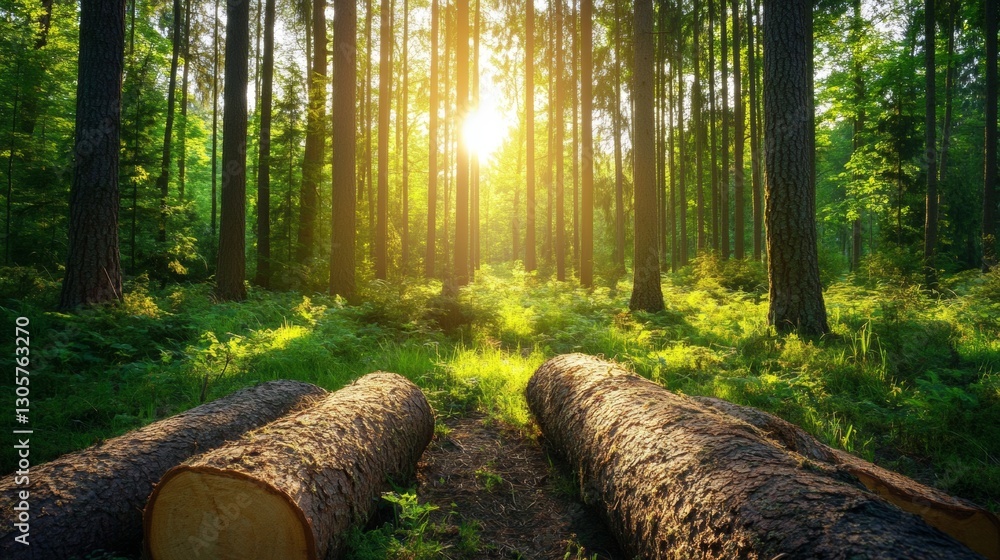 tree trunk on the floor of a forest, tree felling concept tree trunk on the floor of a forest, tree felling concept