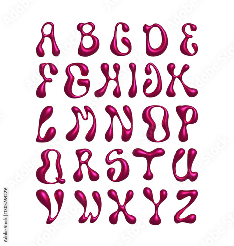 Set of letters Y2K 2, melted letters metallic pink young, party invitation, colorful alphabet abc decoration, back to school, teacher kids teens