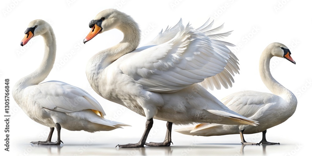 Fototapeta premium 3D Rendered White Swan: Front, Back, Side Views, Tilt-Shift Photography, Isolated, High-Resolution Image