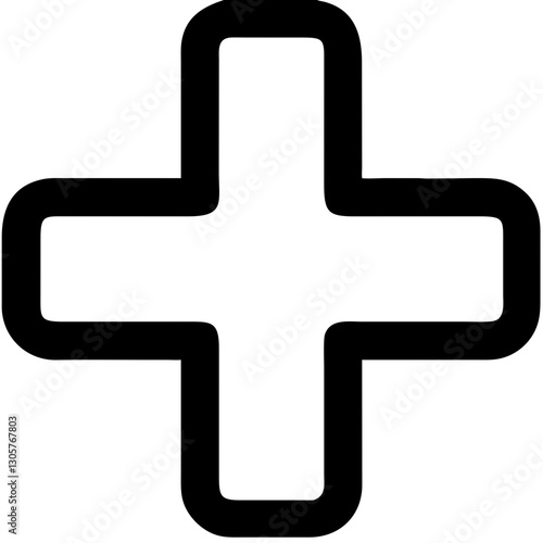 Medical cross symbol, healthcare icon, emergency design, black and white, copy space
