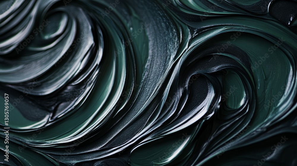 Fototapeta premium Deep navy and forest green swirls, moody and luxurious with glossy highlights