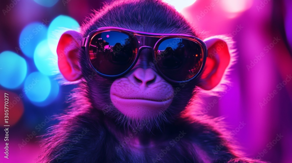 Colorful Young Monkey in Sunglasses with Playful Expression Colorful Young Monkey in Sunglasses with Playful Expression