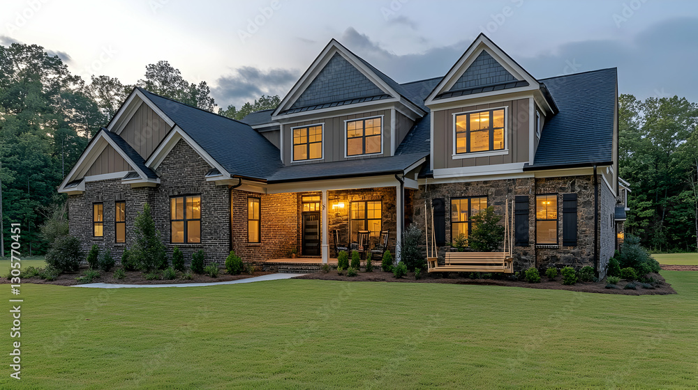 Exterior Of A Modern Country Style Home At Twilight Exterior Of A Modern Country Style Home At Twilight