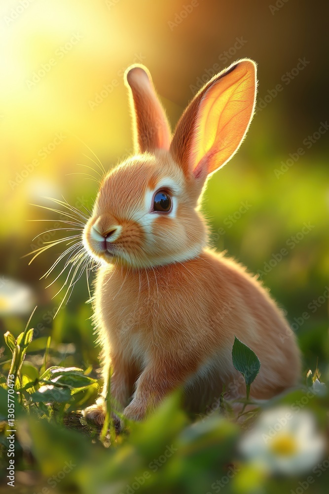 Fototapeta premium Cute rabbit in Spring field.